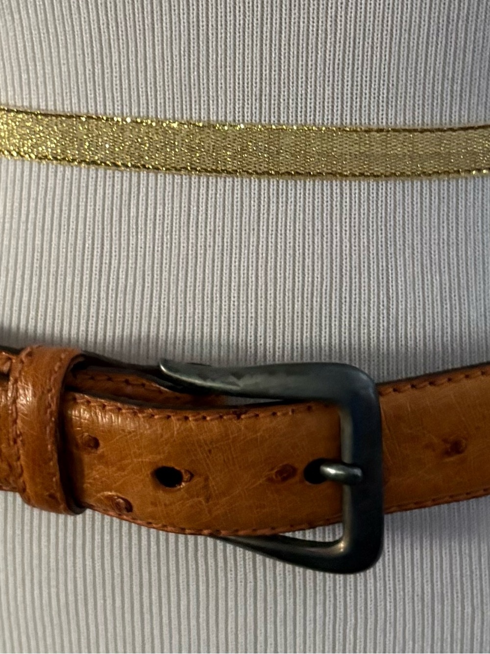 Polo by Ralph Lauren Ostrich Gold Strap & Tan Leather Belt with Black Buckle 3